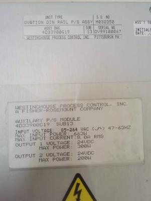 4D33900G19 Westinghouse Ovation Βοηθητική παροχή ρεύματος 663W Μέγιστη ισχύ εισόδου