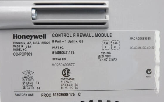 Μονάδα Firewall Ελέγχου Honeywell CC-PCF901 με παροχή ηλεκτρικής ενέργειας συνεχούς τάσης 24V για την προστασία της ασφάλειας δικτύου και τη διανομή δικτύου FTE